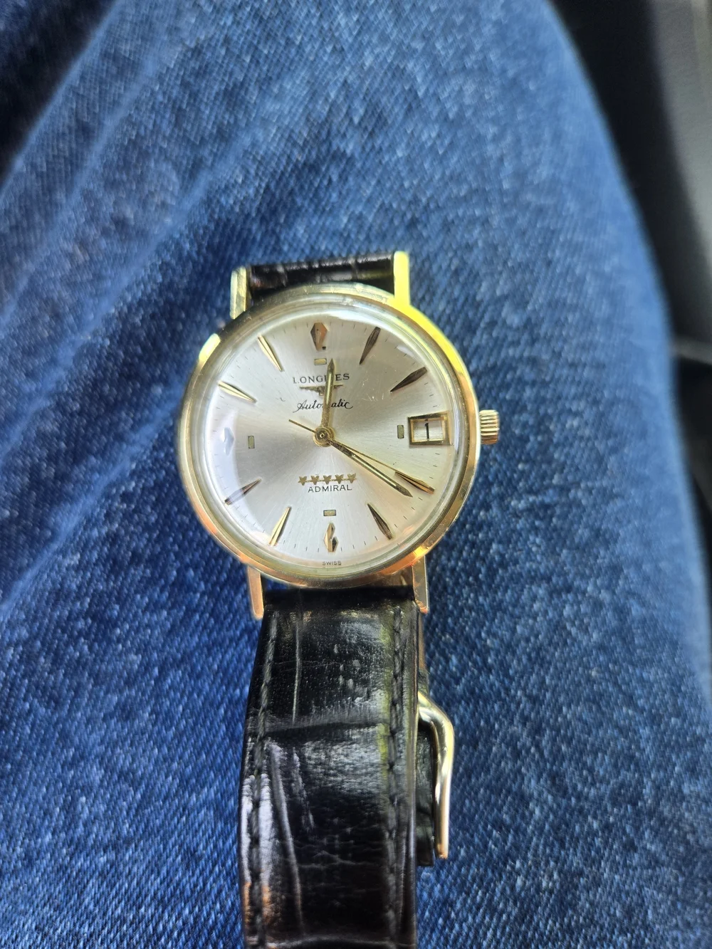 Longines Admiral 5 Star Automatic 14k Gold Bezel Watch Works